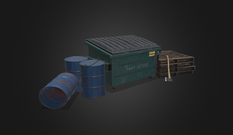 工厂模块机械垃圾箱,铁桶gltf,glb模型下载，3d模型下载