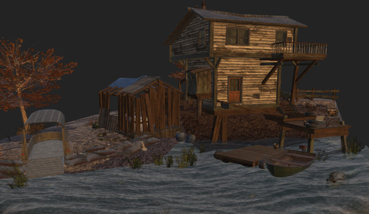 乡村庄园家居|建筑户外,农村,河边,船,木头gltf,glb模型下载，3d模型下载