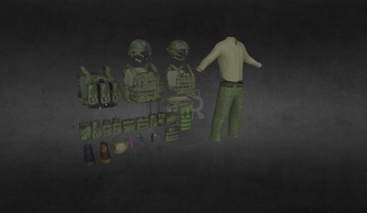 军用装备武器衣服,防弹衣,迷彩服gltf,glb模型下载，3d模型下载