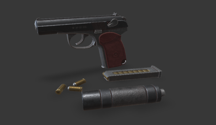 手枪马卡洛夫武器武器,枪,消音器gltf,glb模型下载，3d模型下载