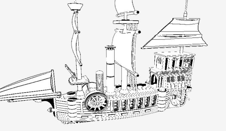 飞艇船艇船,动画,素描gltf,glb模型下载，3d模型下载
