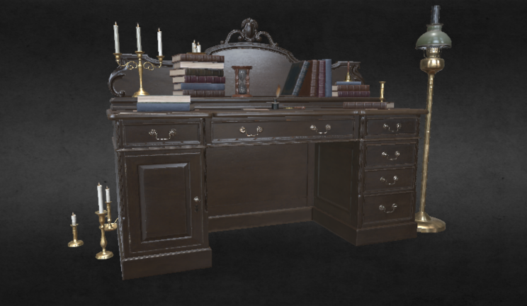 书桌家具家具,古典,美式,办公桌gltf,glb模型下载，3d模型下载